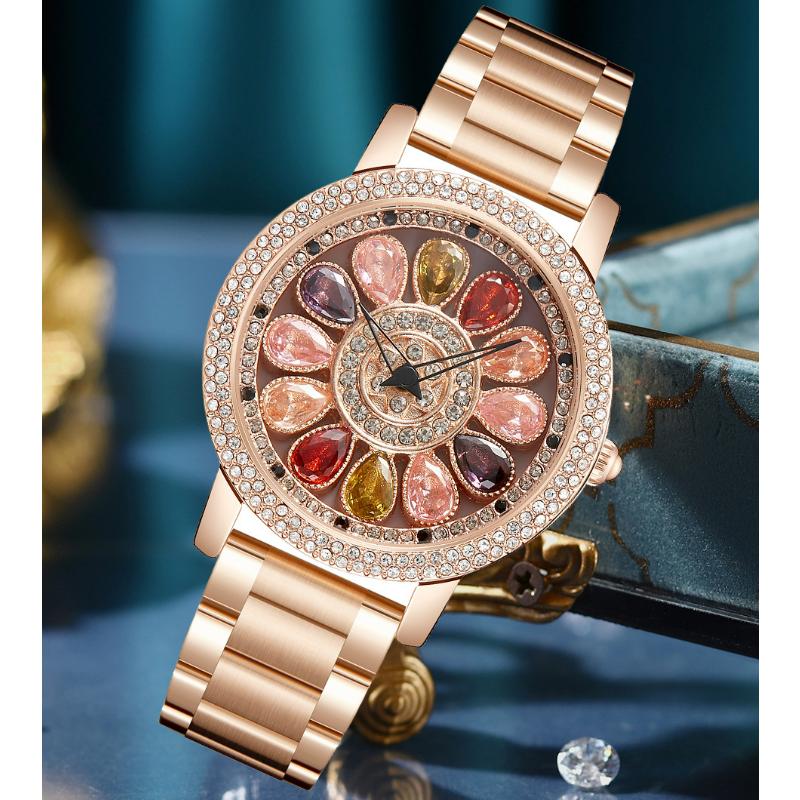 Fashion Rotatable Dial Women's Watch Colorful Rhinestone Diamond Stylish Casual Elegant Lady Watches Waterproof Wristwatch