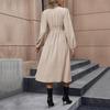 Elegant A-Line Chiffon Dress for Women Knee Length High Waist V-Neck Long Sleeve Solid Color Autumn Winter Fashion