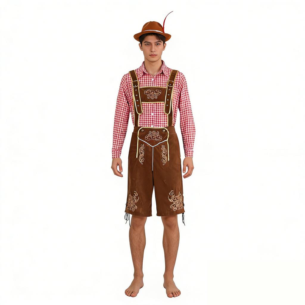 Traditional Oktoberfest Lederhosen Costume with Embroidered Suspenders and Adjustable Waist for Adult Men Suitable for Festival and Performance Wear