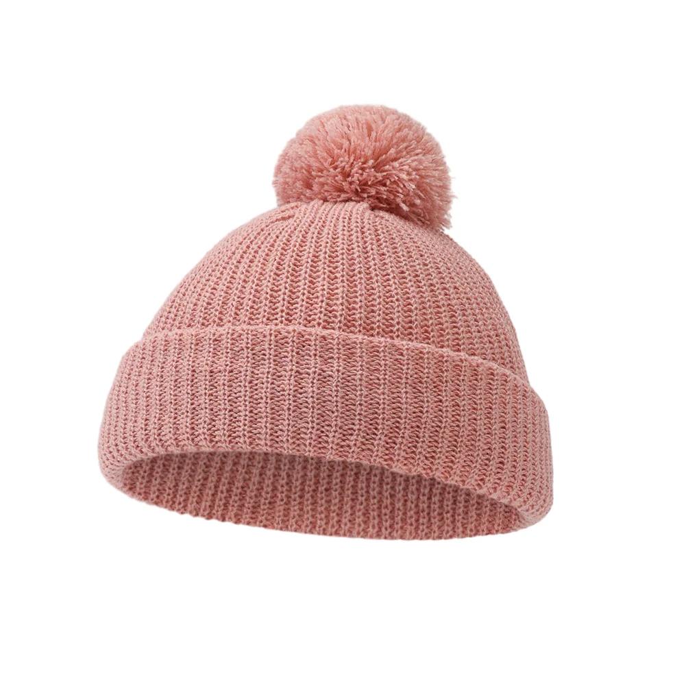 Solid Pom Knitted India Hats Infant 0-12M Boys Girls Folded Crochet Ins Fall Winter Warm Beanies Newborn Caps Headwraps