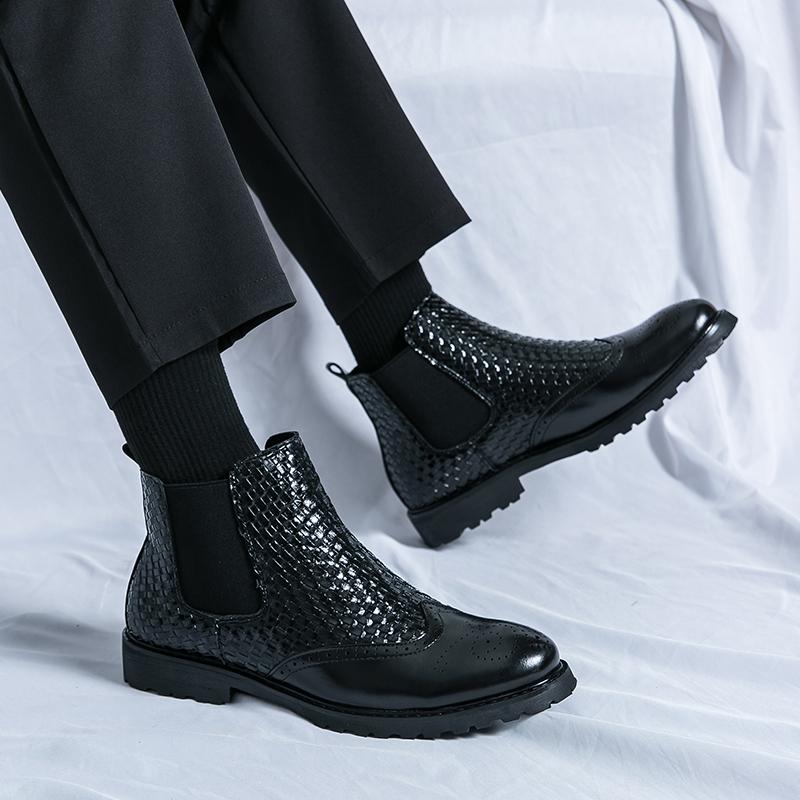 British Style Winter High Top Casual Shoes Luxury Banquet Men's Formal Shoes Elegant Brown Men's Business Boots Retro Brown