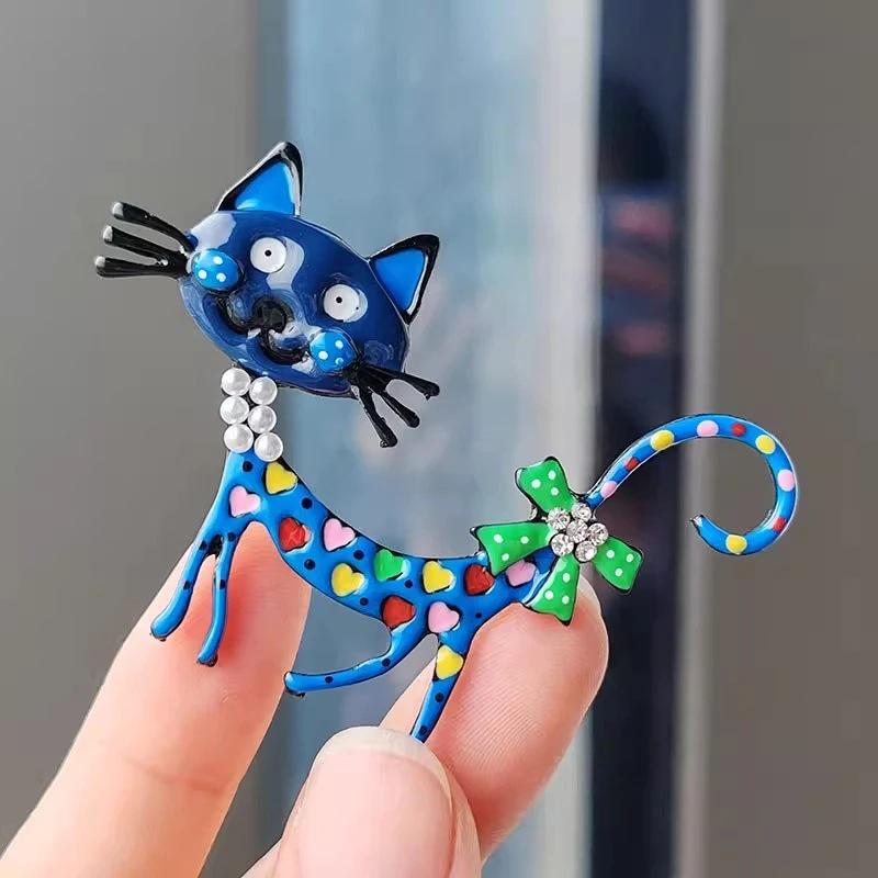 Cartoon Kitten Enamel Brooch - Cute Colorful Women's Suit Pin