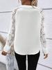 Women's White Lace V-Neck Long Sleeve Ruffle Blouse for Spring and Autumn