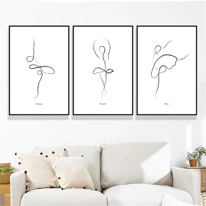 Black White Ballerina Line Wall Art Canvas Painting Line Drawing Ballet Dancer Poster and Prints Nordic Picture Girls Room Decor