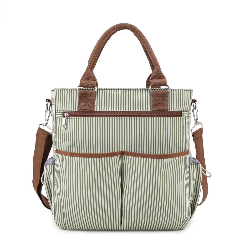 Classic Striped Mommy Bag – Large Capacity, Multi-Compartment, Wear-Resistant, with Load-Reducing Shoulder Strap for Travel