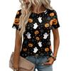 Women's Loose Fit Casual Halloween Print T-Shirt Short Sleeve Crew Neck Comfortable Top for Daily Wear and Seasonal Outfits