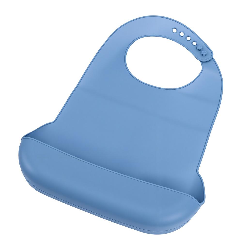 Bavaglino in Silicone per Adulti con Raccogli-Briciole Bottoni a Pressione Regolabili Pieghevole Lavabile Bavaglino per Adulti Azzurro
