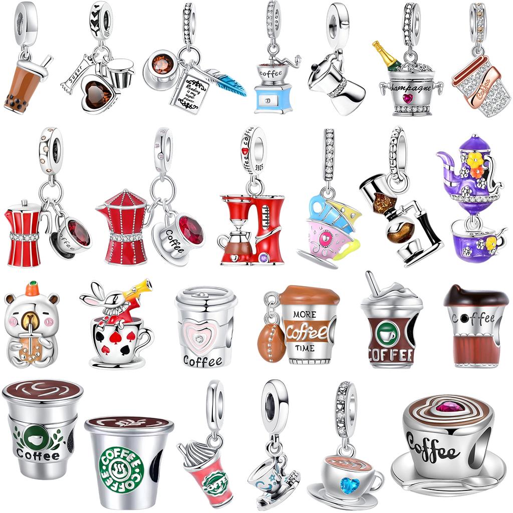 Classic 925 Coffee Cup Charms Tea Cup Beads Fit Bracelet Necklace Pendant Women Bracelet DIY Fine Jewelry Gift