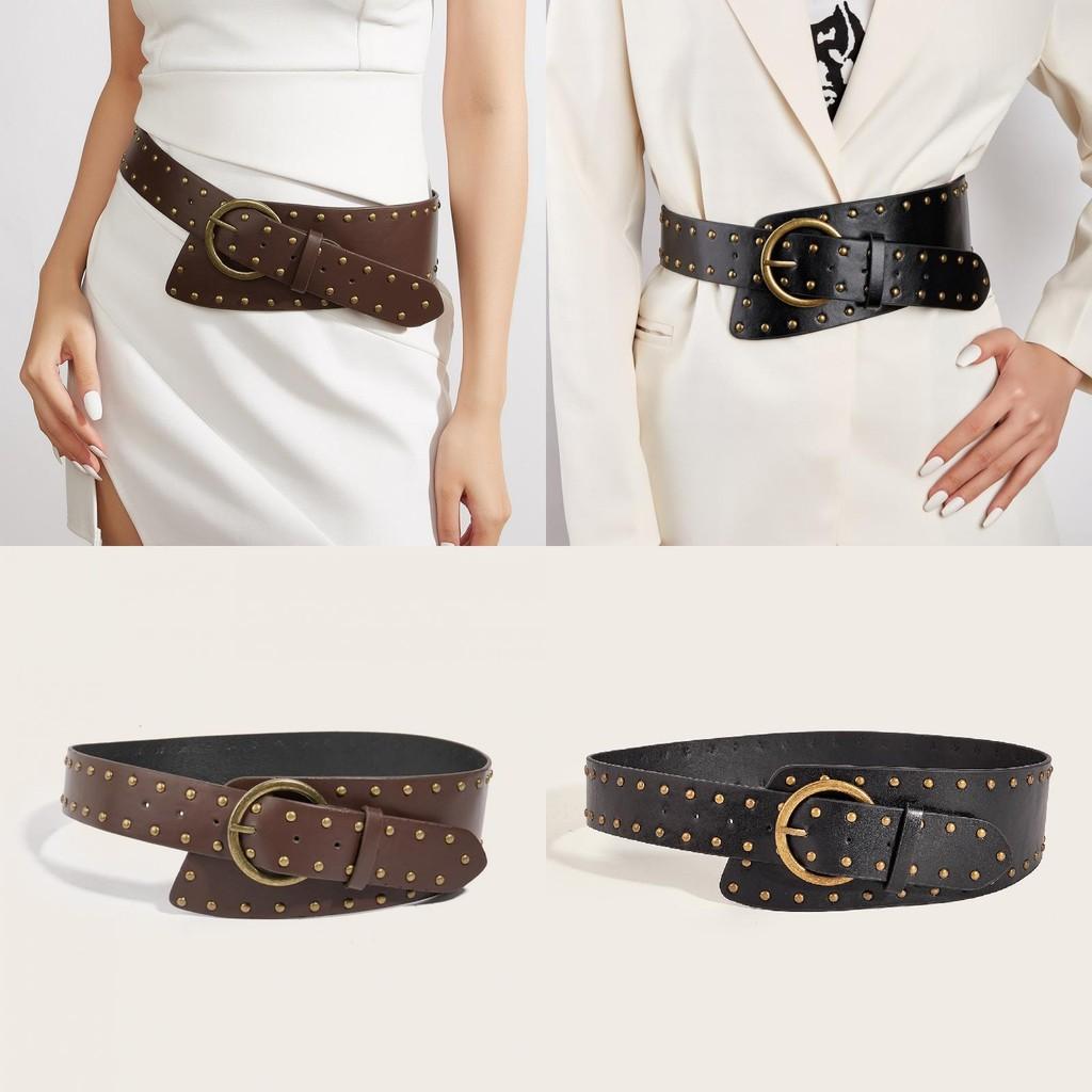 Retro Edgy Rivet Belt With Alloy Clasp For Trendsetting Street And Casual Wear