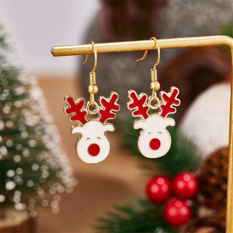 Ladies' Christmas Reindeer Earrings - Elegant Zinc Alloy Red-nosed Reindeer Drop Earrings, Festive Jewellery, Christmas Party Accessory Gift - 1 Pair