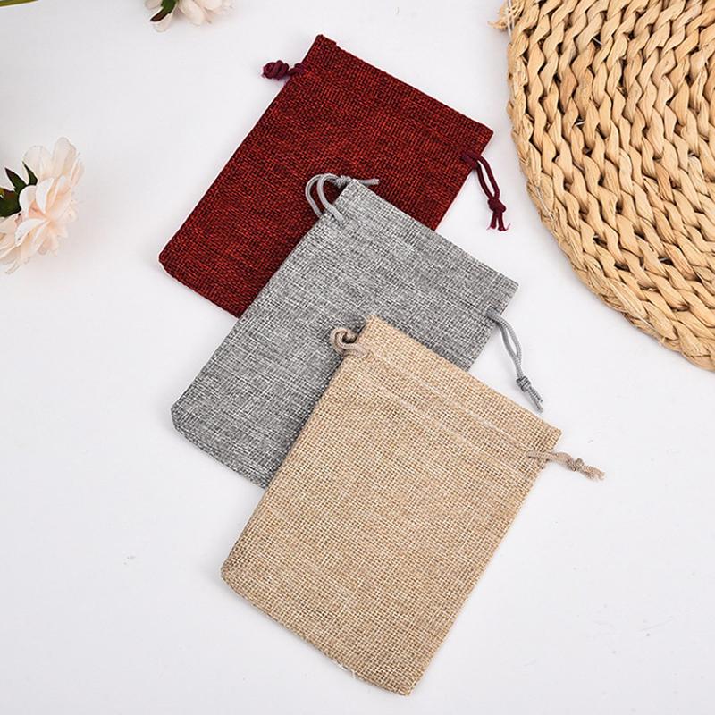 10 Pièces 10X14Cm Sac Cadeau Jute Fait Main Sac Naturel Coton Lin Sac d'Emballage Cadeau Sac de Rangement Bijoux