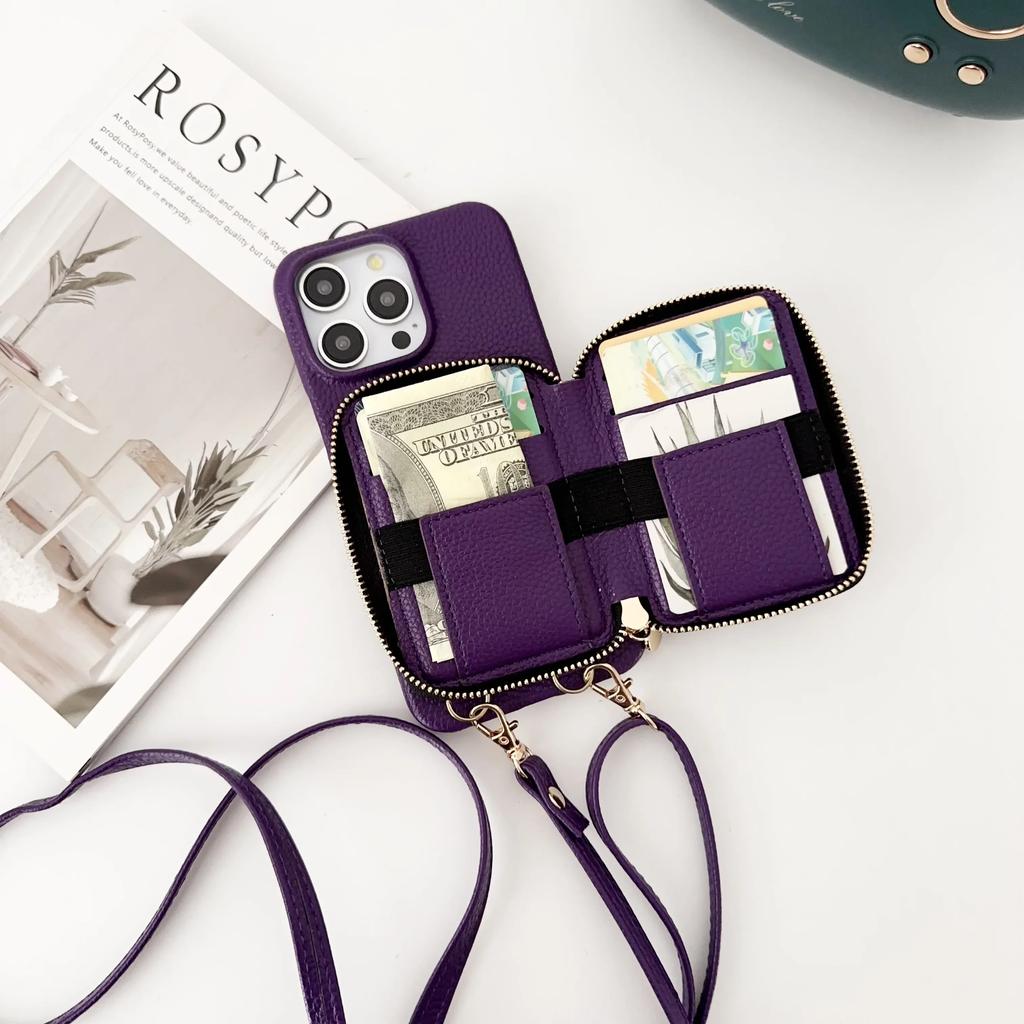 Leather Crossbody Wallet with Card Holder Phone Case for IPhone 15 14 Plus 13 Mini 12 11 Pro Max 7 SE Shell Shockproof Cover