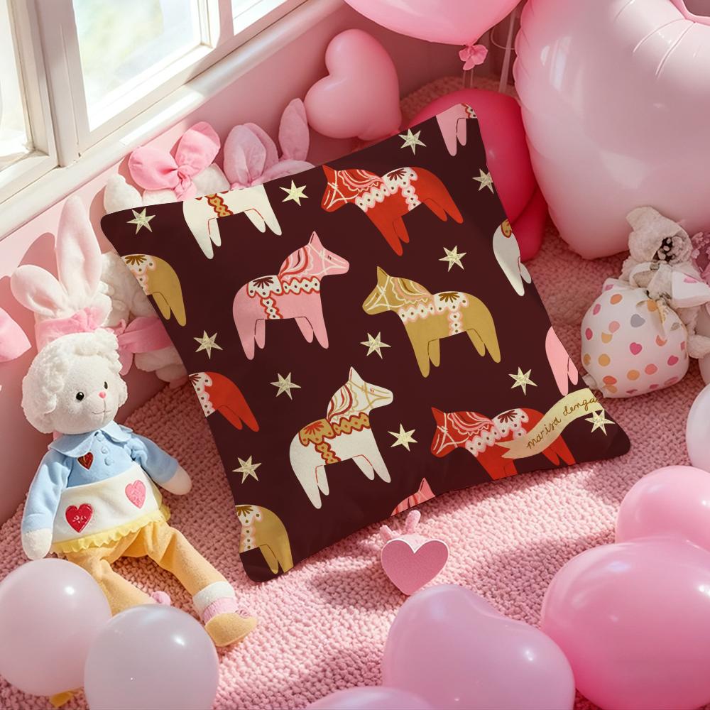 Dala Horse Print Cushion Cover Pattern Printed Pillowcase For Living Room Sofa Cushion Cover & Bedroom Decor