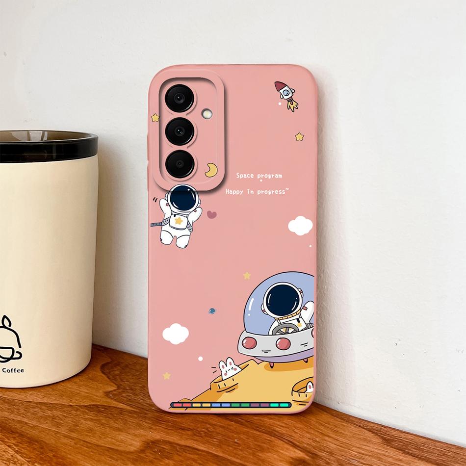 For Samsung Galaxy A37 A57 A17 A07 Phone Case Cute Astronaut Smooth Liquid Silicone Full Coverage Anti Drop Soft Durable Bumper