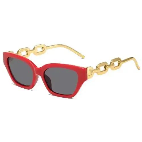 New Fashion Small Cat Eye Sunglasses Women Trending Product Luxury Brand Cateye Chain Leg Sun Glasses Ladies Black Shades Uv400