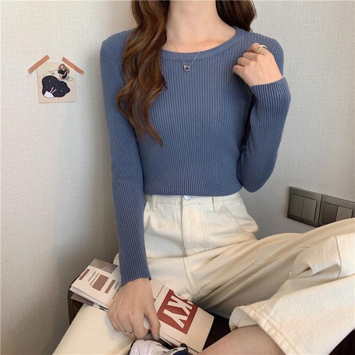 

Женский черный вязаный свитер облегающего кроя с длинным рукавом One Size синий