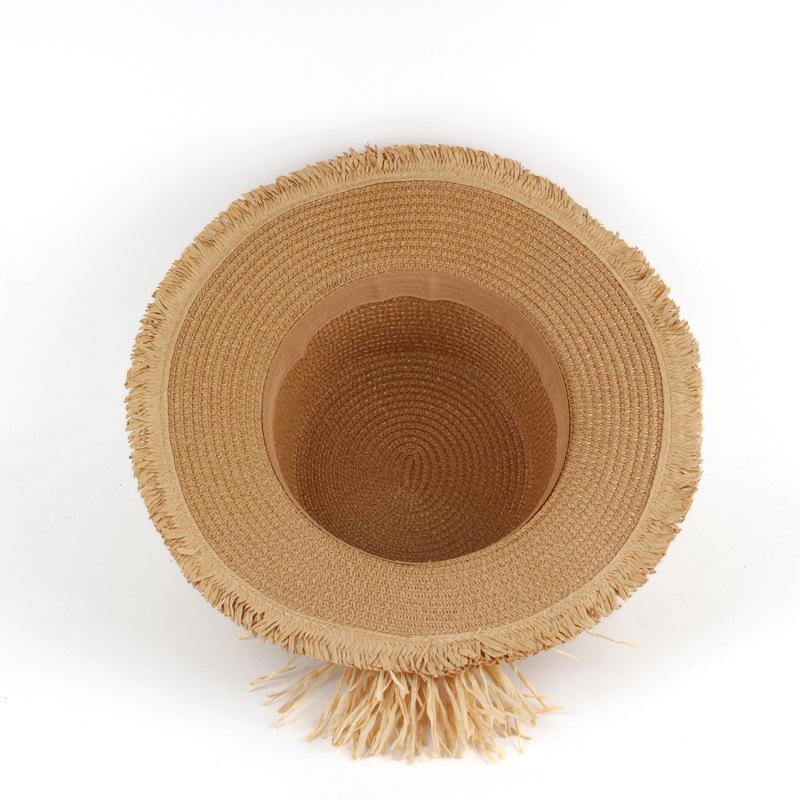 Summer Women's Sunshade and Sunscreen Straw Hat Fashion Casual Flat Top Fringed Top Hat