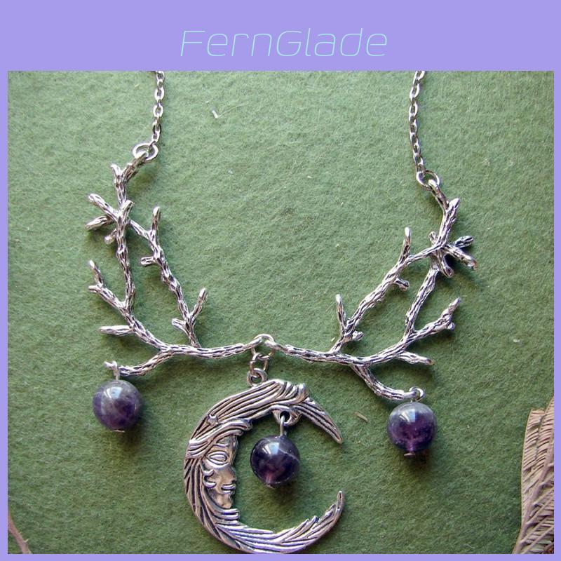 Gothic Purple Crystal Moon Pendant Necklace For Women And Men Fashion Jewelry