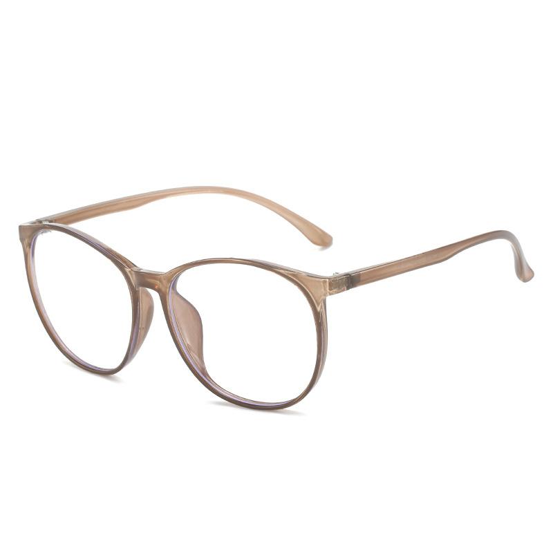 Tr90 Anti-Blue Light Large Frame Thin Glasses Frame, Retro Plain Full Frame Round Frame Flat Mirror