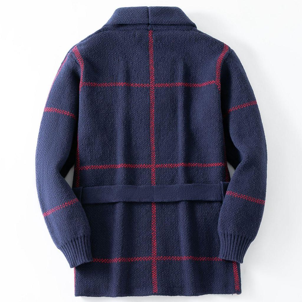 Men's Retro Jacquard Knit Cardigan Sweater - European & American Style, Thick Mid-Length