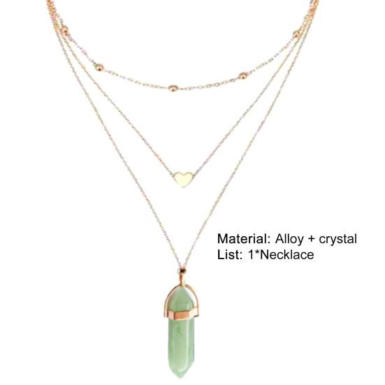 Necklace Hexagonal Rhomboid Faux Crystal 3 Layers Women Heart Beads All Match Choker for Wedding