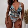 Women’s Two Piece Swimsuit Deep V Neck Tank Crop Top High Waist Bikini Set with Animal Print Pattern for Beach Pool Swimwear