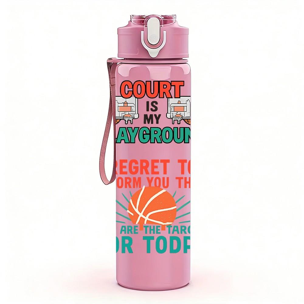 1PC Count The Playground Basketball Letter 750ml Color Plastic Sports Water Bottle Leakproof Flip Straw Lid Suitable for Sports Office Home Use