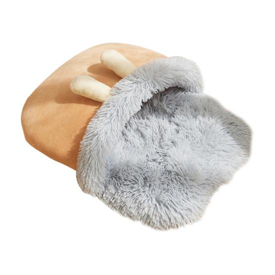 Katt Sovsäck Vinter Varm Husdjursbo Grottsäng Plyschfodrad Kattsäng med Kaninöron Halkfri Botten för Inomhus Kattungar Valpar