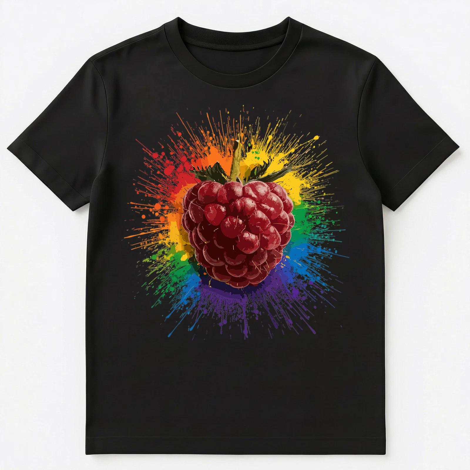 Colorful Paint Splash Raspberry Art Graphic Unisex T-Shirt L