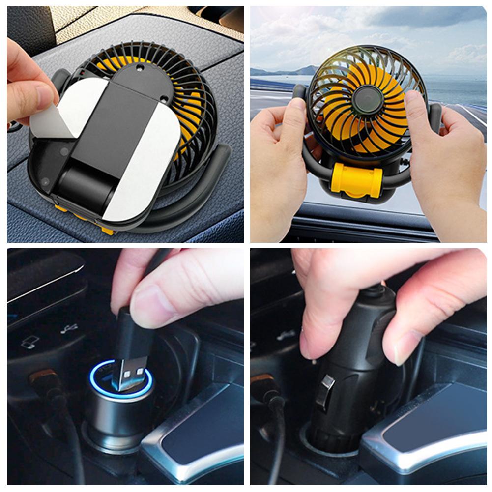 12V/24V Car Cooling Fan 360 Rotation Air Circulator Fan Low Noise Dashboard Air Vent Cooling Fan Summer Car Accessories