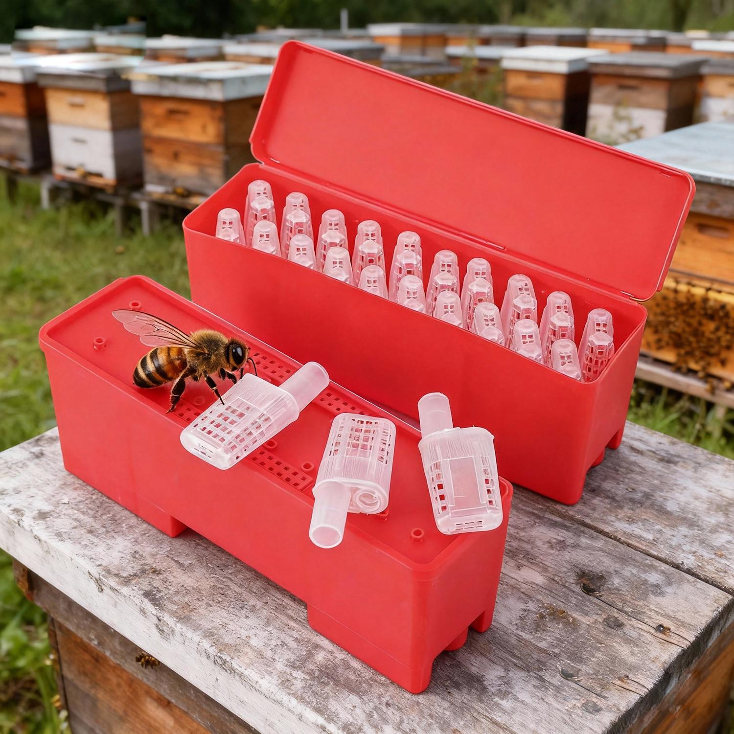 Queen Bee Transport Box Bee Shipping Container with Queen Cage Rearing Tool Queen Cell Plastic Incubator Beekeeping Supplies