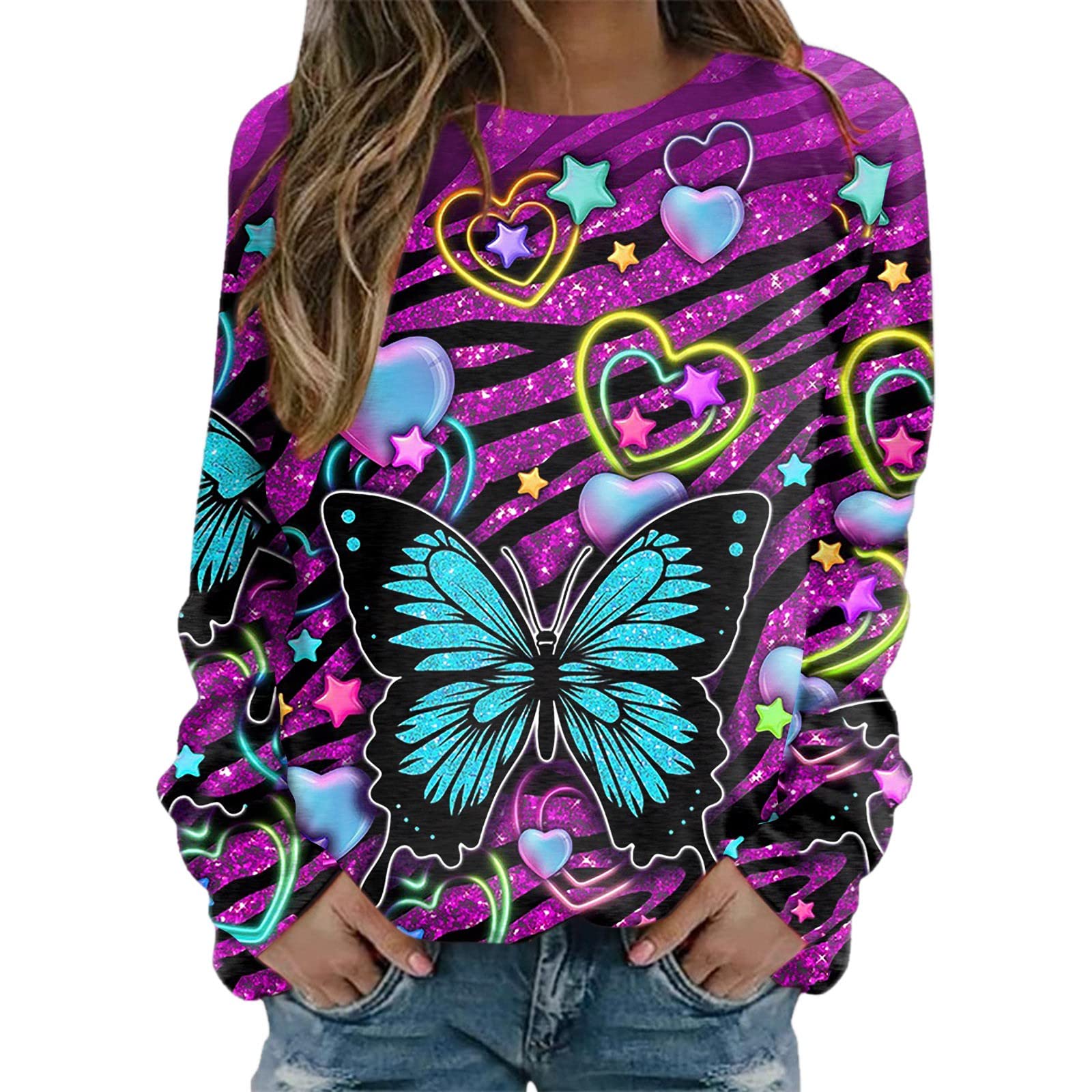 

Бабочка, узор, женский, длинный рукав, Y2K, уличная одежда, топ XXXL