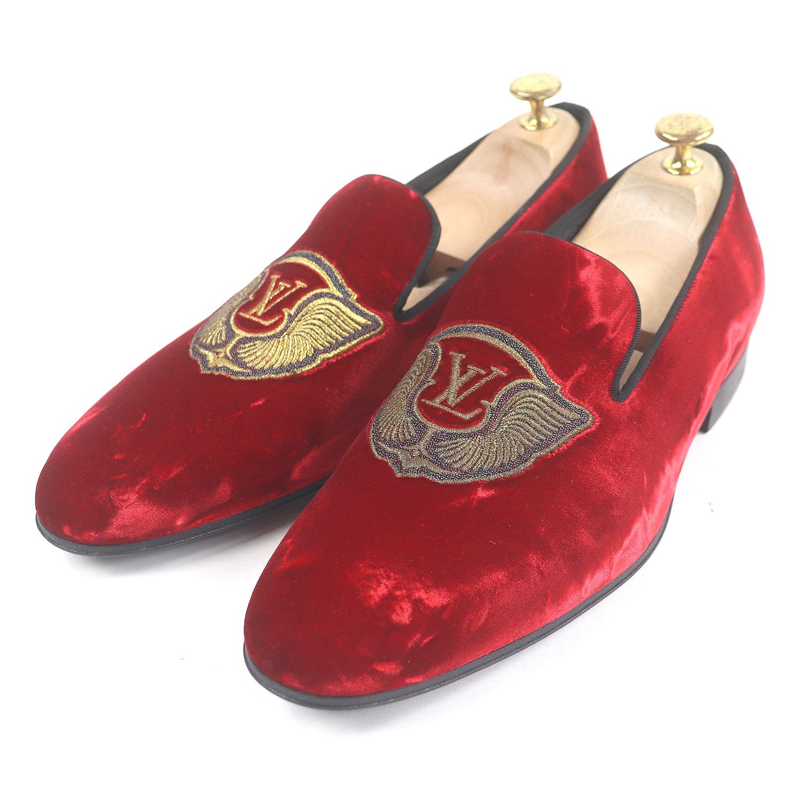 

LOUIS VUITTON loafers Auteuil line LV logo embroidered velour opera shoes Red Used