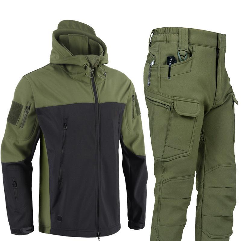 Winter Outdoor Men's Training Suit Tactical Camouflage Assault Plush Waterproof Adventure Skiing Jacket Travel Clothing Workwear