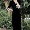 Hepburn-Inspired Black Velvet Dress: Waist-Hugging, Light Luxury, Niche Style for Women