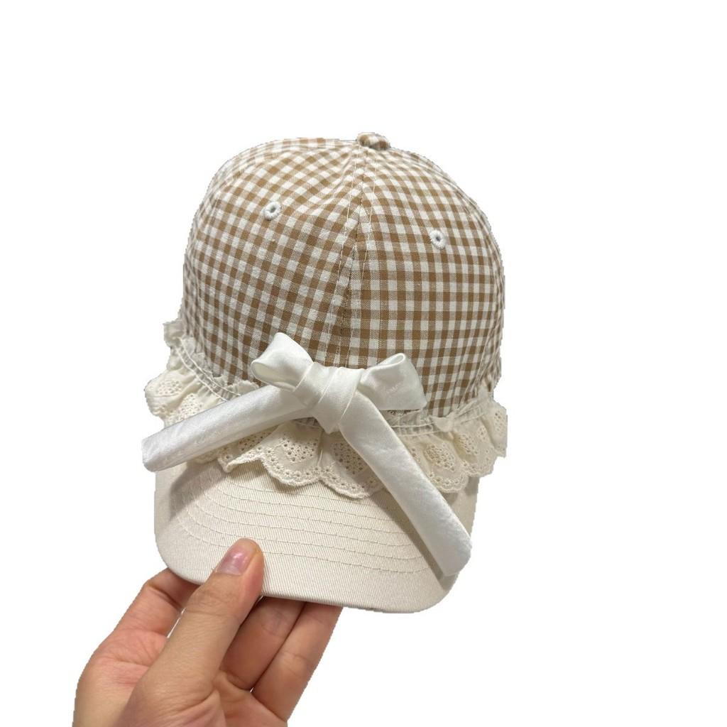Style Lace Trim Gingham Baseball Cap With Wide Brim For Spring Summer Sun Protection
