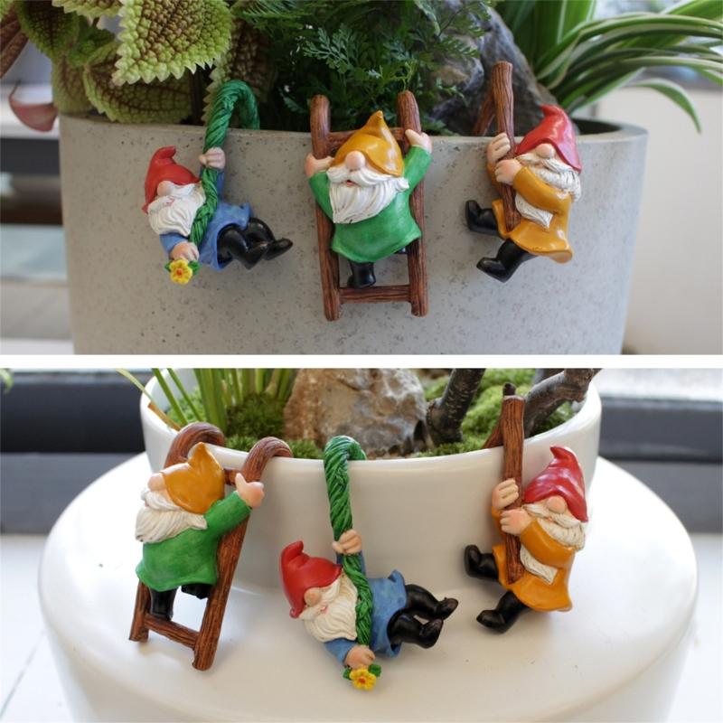 3PCS Flower Pots Ornaments Cartoon Gnome Resin Figurines Decoration Gift Flower Pots Decors for Home School Office
