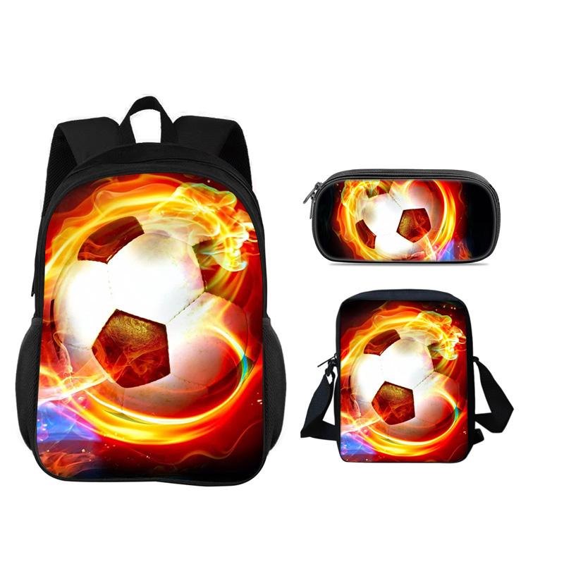 Soccer Backpack Pencil Case Shoulder Bag 3Pcs Set New Football Print, Best Partner for Male and Female Students Going To School