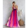 Spring Summer Women's Sexy Deep V Rainbow Mesh Strap Mini Dress, European American Style Crossbody Casual Party Dress