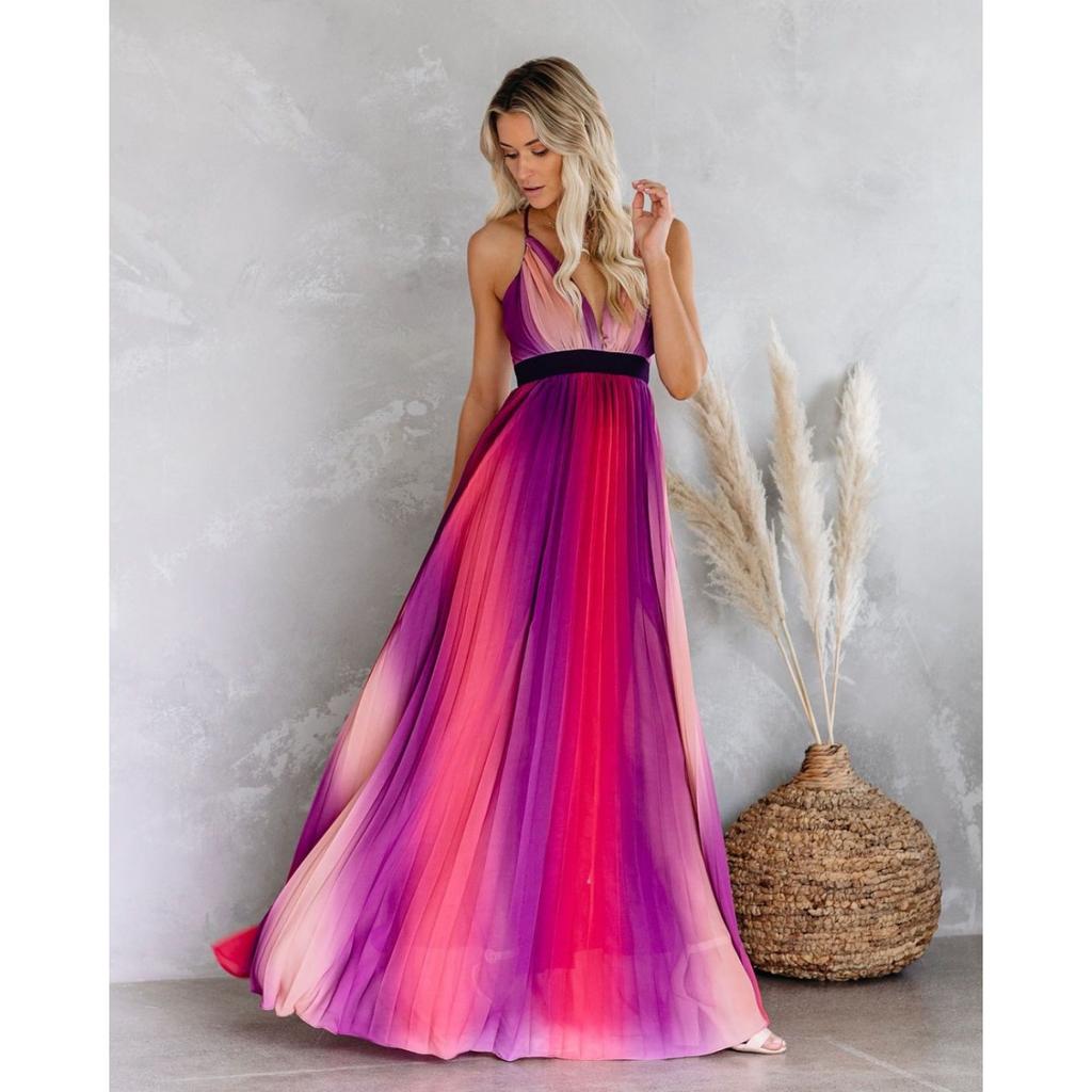 Spring Summer Women's Sexy Deep V Rainbow Mesh Strap Mini Dress, European American Style Crossbody Casual Party Dress