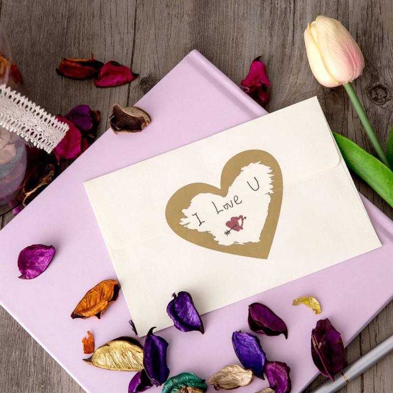 50pcs 60 * 70mm Golden Heart Scratch Off Stickers Creative Message Hide Postcard
