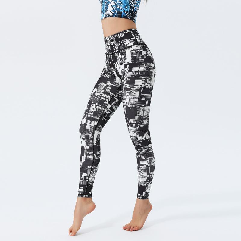 Новое поступление Фитнес Йога Брюки для Женщин С высокой талией Эластичные Спортивные Леггинсы С принтом Базовые Брюки S