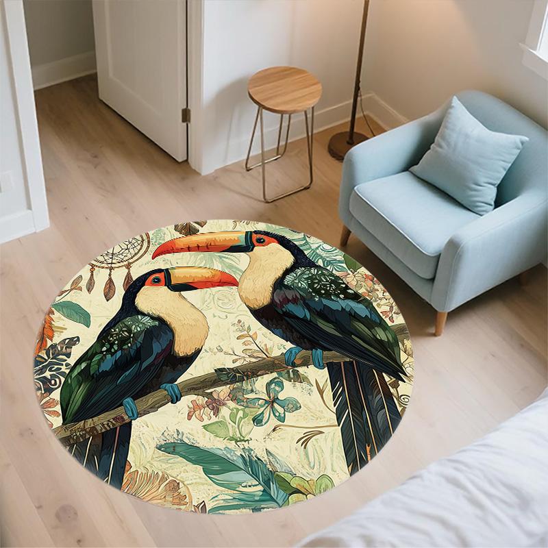Two Toucans,Round Area Rug,Carpet Rug for Living Room Bedroom Sofa Playroom Decor,Non-slip Floor Mat