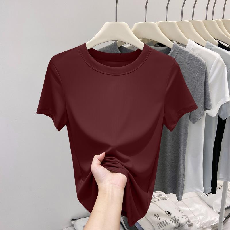 Women's Plus Size Slimming Ribbed Short Sleeve T-Shirt - Solid Color, Casual Summer Top