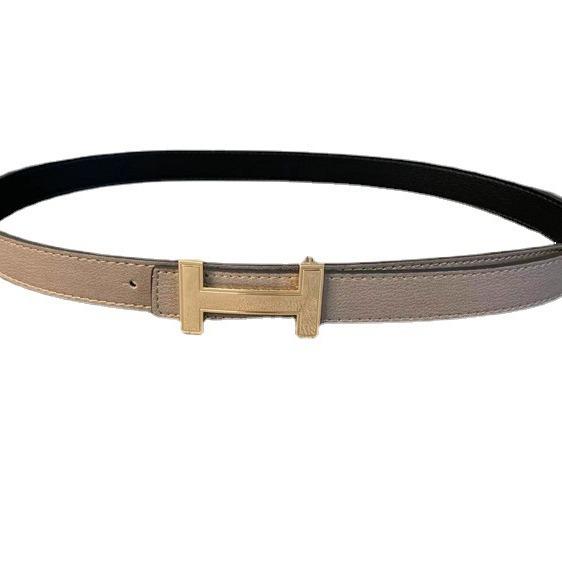 Women's Thin Leather Waist Belt - Simple Korean Style with Gold H Buckle In Candy Colors
