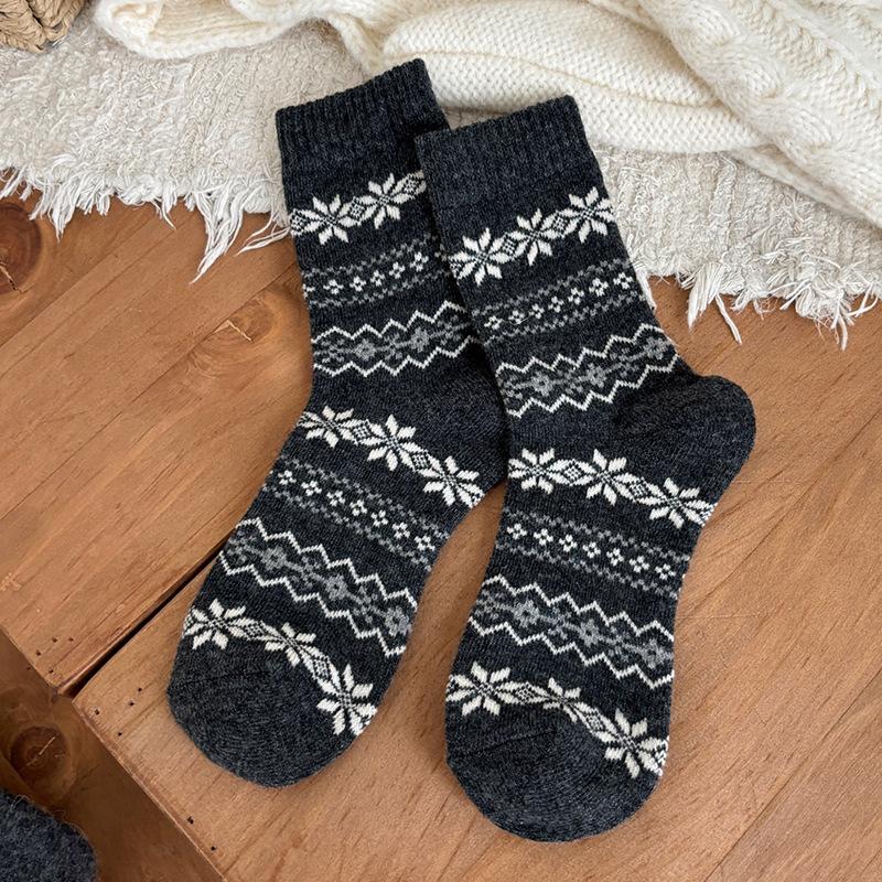 Birkenstock Stack Socks Mid-Leg Snowflake Winter Warm Wool Socks Thickened With Vintage Kids