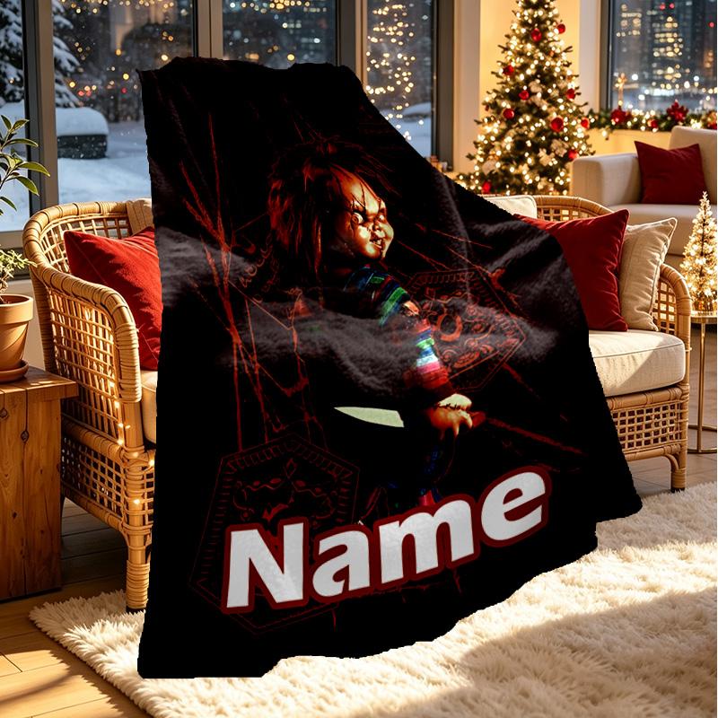 Custom Name Personalized Bride of Chucky Print Blanket, Home Decor, Bedroom, Sofa, Camping, Couch, Gifts for Birthday Christmas