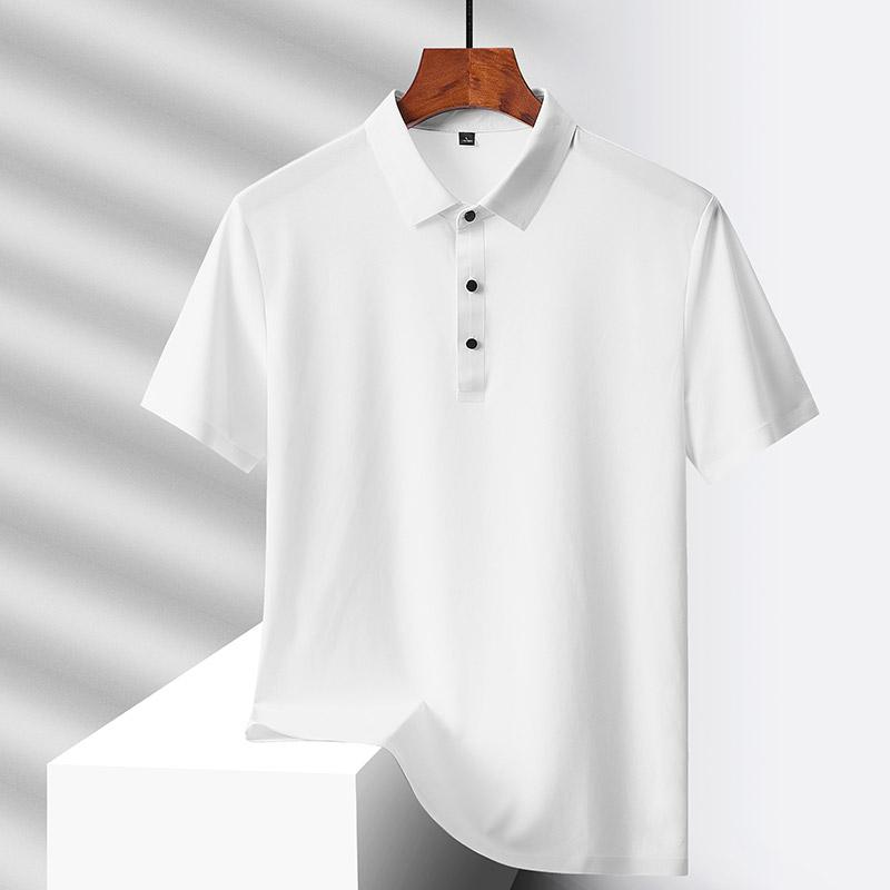 Summer Ice Silk Quick Drying Loose Polo Shirt Middle Aged Men's Solid Lapel Button Simple Versatile Casual Thin Short Sleeve Top