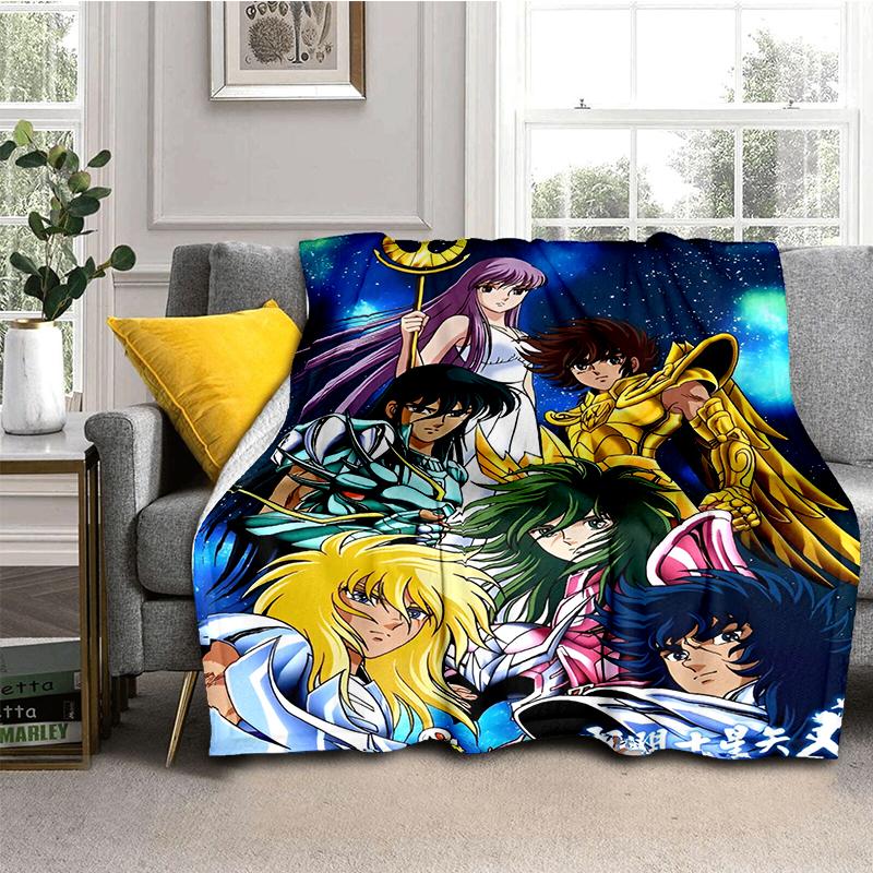 Cartoon Anime Saint-Seiya Glod Throws Blanket Kids Super Soft Blankt for Sofa Travel Couch Picnic Flannel Blanket Birthday Gift