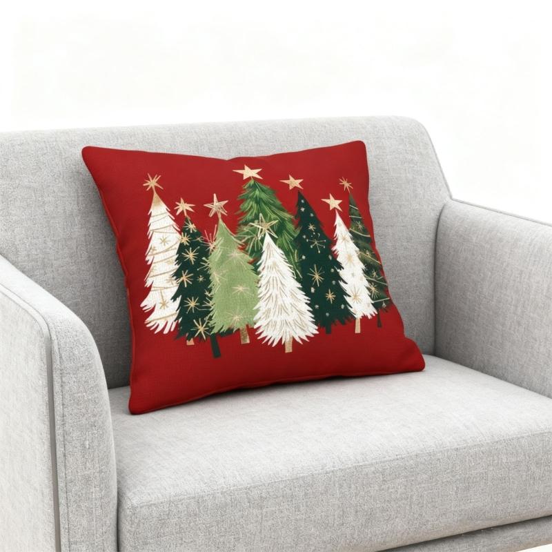 Festival Polyester Cushion Cover With Christmas Tree Designs Soft Sturdy Pillowcase For Home Decoration